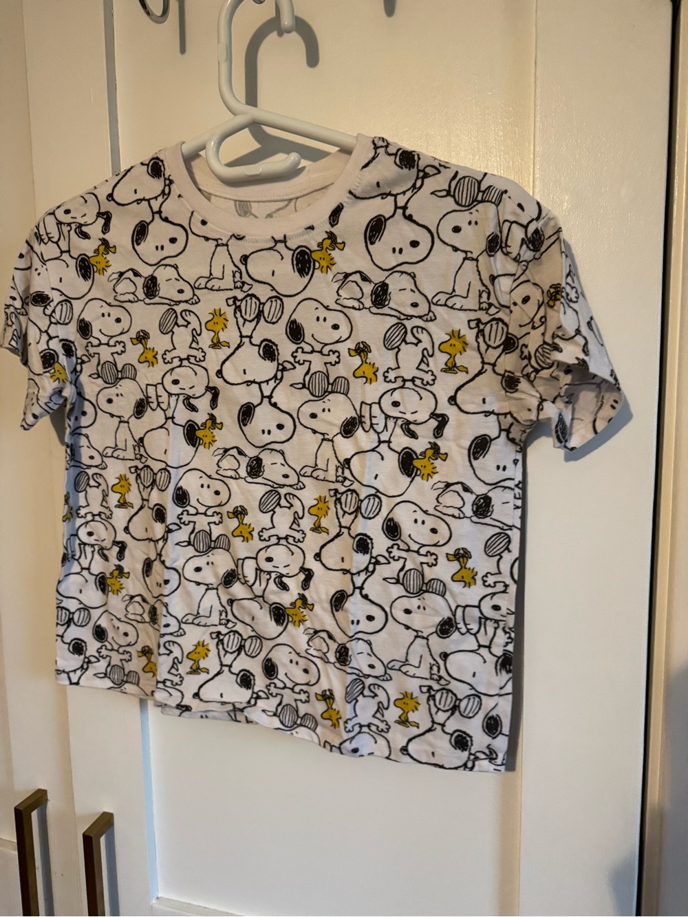 White Kids Short Sleeve Graphic Tee with Snoopy & Woodstock Print